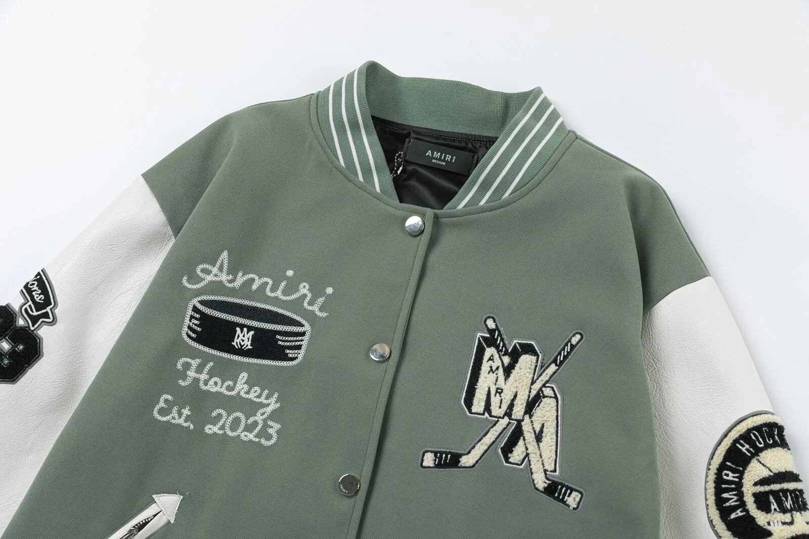 7162#P490AMIRI boxing character embroidery. Color: black, avocado green. Size: S M L XL