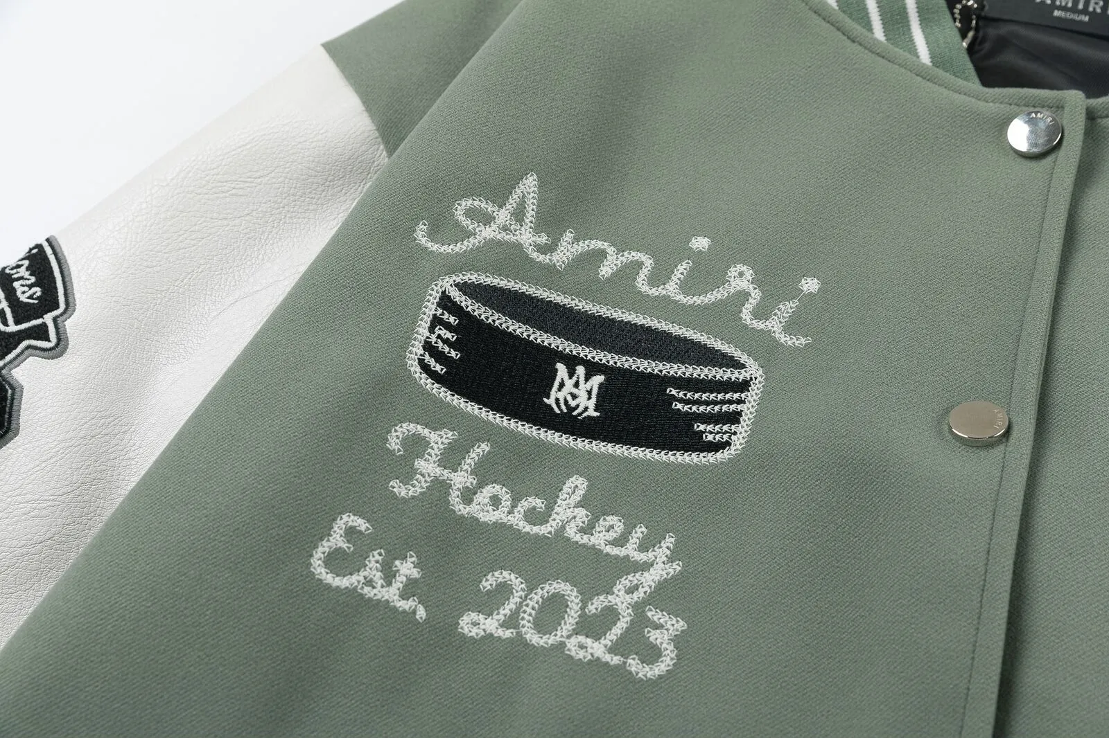 7162#P490AMIRI boxing character embroidery. Color: black, avocado green. Size: S M L XL