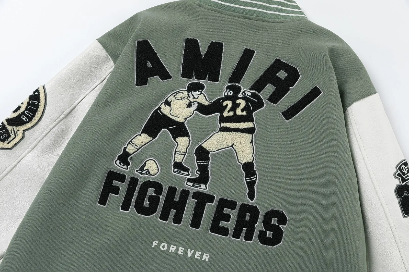 7162#P490AMIRI boxing character embroidery. Color: black, avocado green. Size: S M L XL