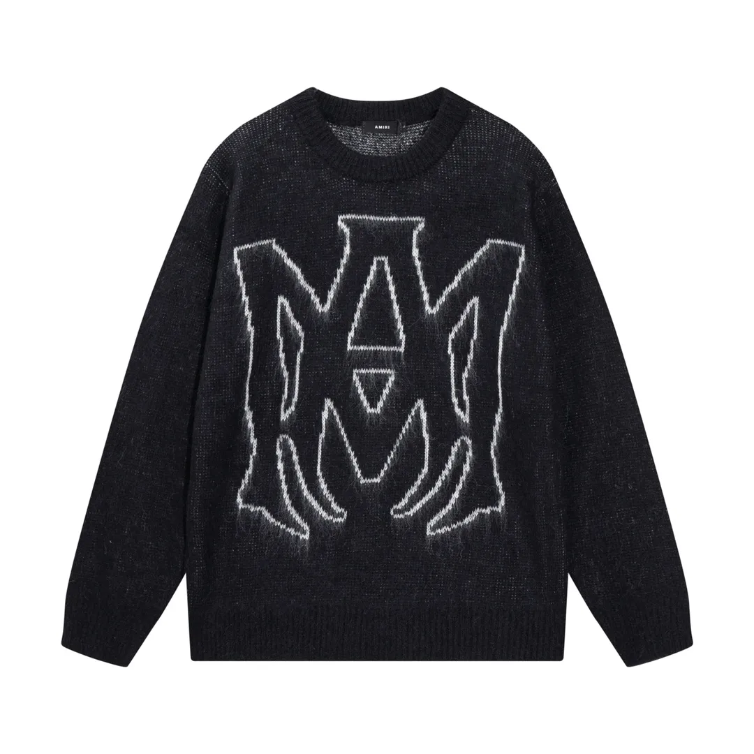 P280 AMIRI new style sea wool sweater with large logo on collar Color: Gray Black Size: S M L XL XXL