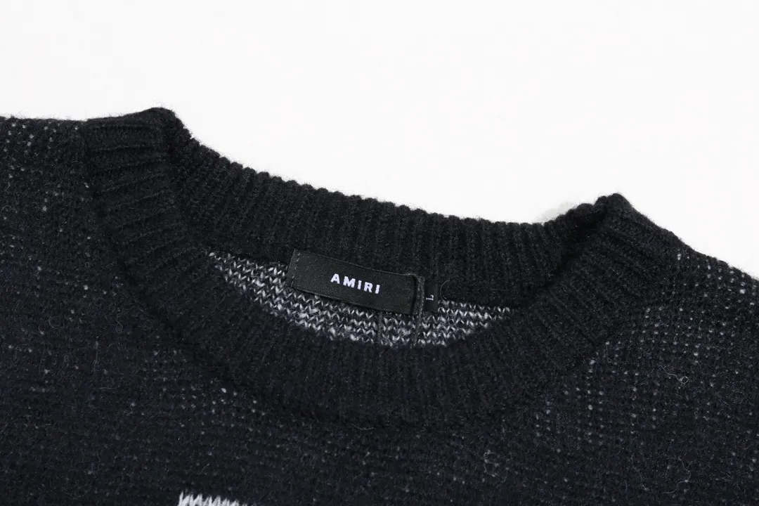 P280 AMIRI new style sea wool sweater with large logo on collar Color: Gray Black Size: S M L XL XXL