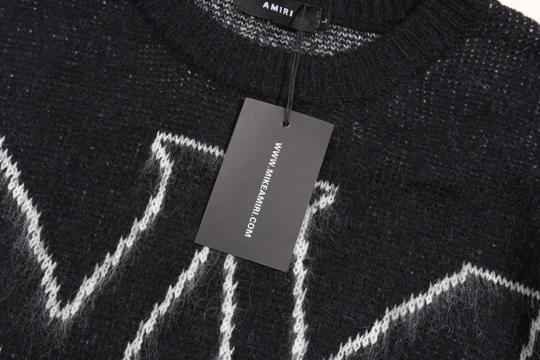P280 AMIRI new style sea wool sweater with large logo on collar Color: Gray Black Size: S M L XL XXL