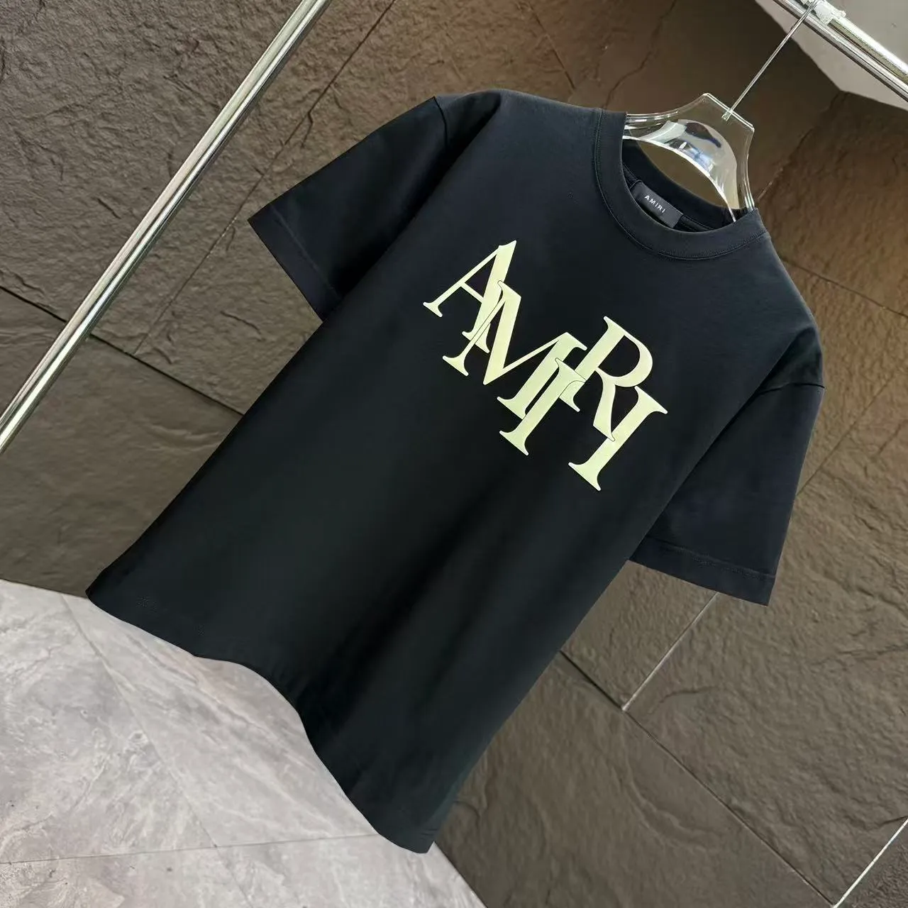 P140 AMIRI* 2025 autumn and winter new short-sleeved T-shirt, customized pure cotton letter logo, three-dimensional foaming, color: black, white, smart color, dark blue, code number: S M L XL XXL