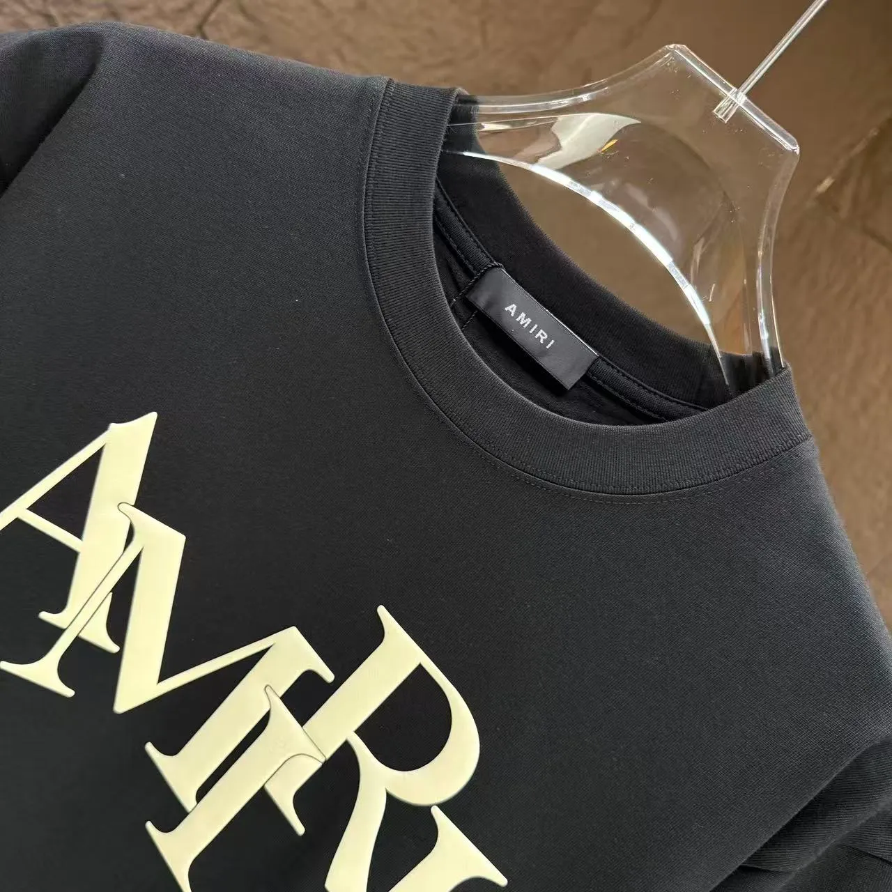 P140 AMIRI* 2025 autumn and winter new short-sleeved T-shirt, customized pure cotton letter logo, three-dimensional foaming, color: black, white, smart color, dark blue, code number: S M L XL XXL