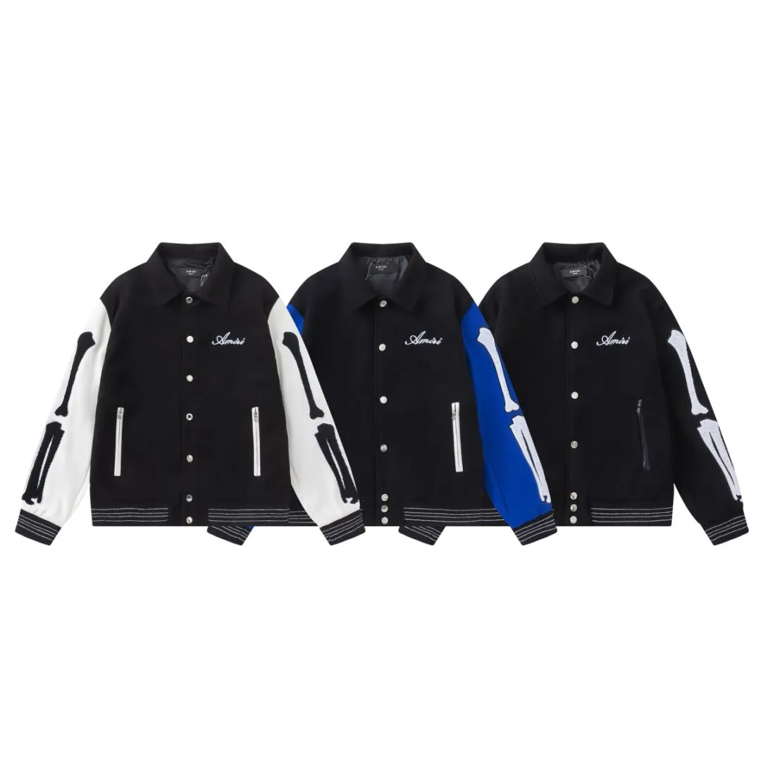 7033#P410AMIRI bone towel embroidered jacket, color: black and white, black and blue, black, size: S M L XL