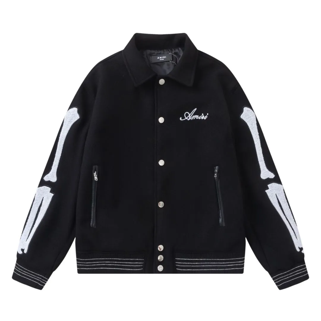 7033#P410AMIRI bone towel embroidered jacket, color: black and white, black and blue, black, size: S M L XL