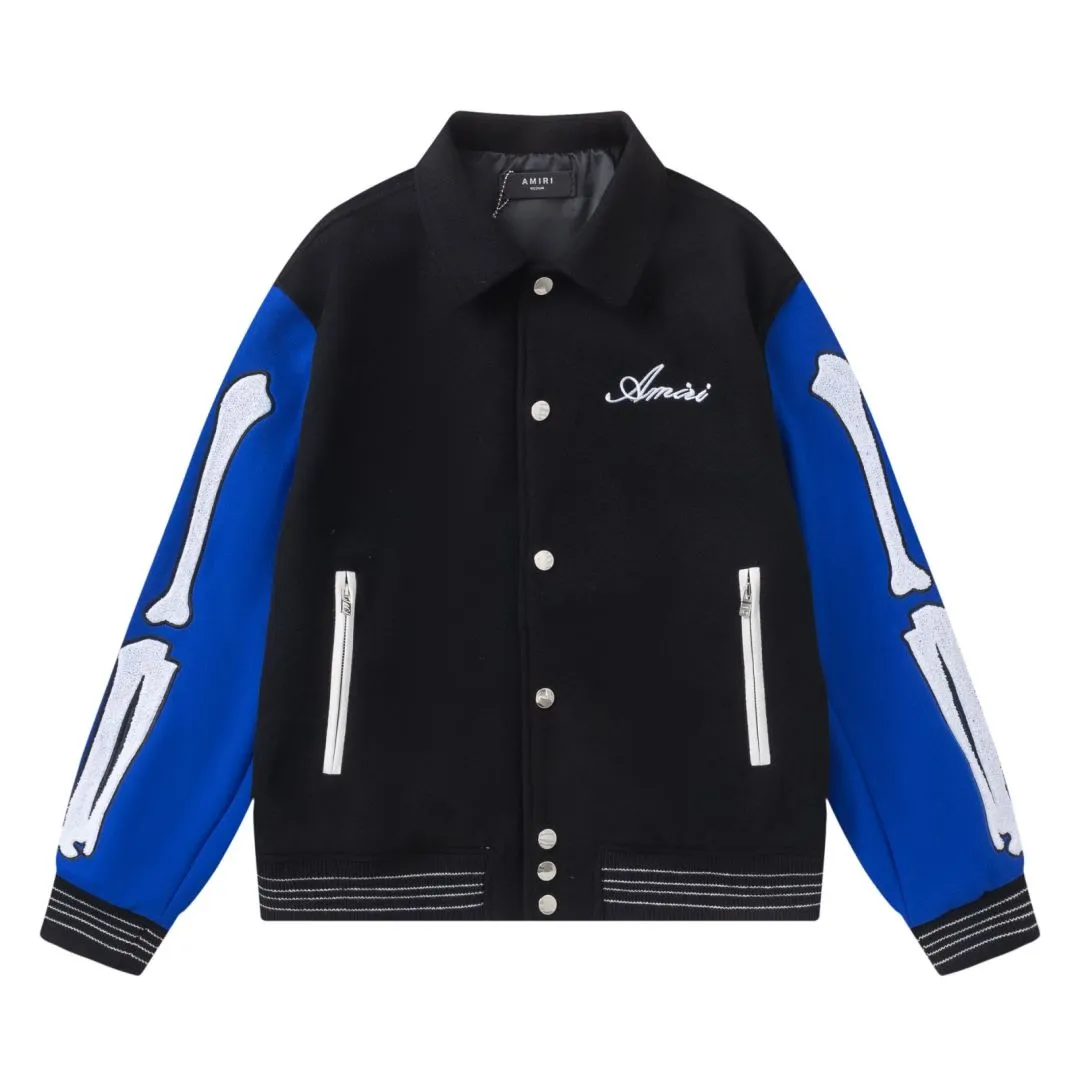 7033#P410AMIRI bone towel embroidered jacket, color: black and white, black and blue, black, size: S M L XL
