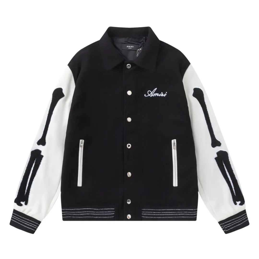 7033#P410AMIRI bone towel embroidered jacket, color: black and white, black and blue, black, size: S M L XL