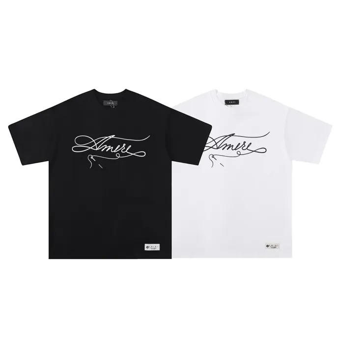 Style number: 701 P114 Fabric: 260g double yarn AMIRI 2025 spring and summer new logo round neck T-shirt high street same style for men and women loose classic letter short sleeves Color: White Black Size: S M L XL