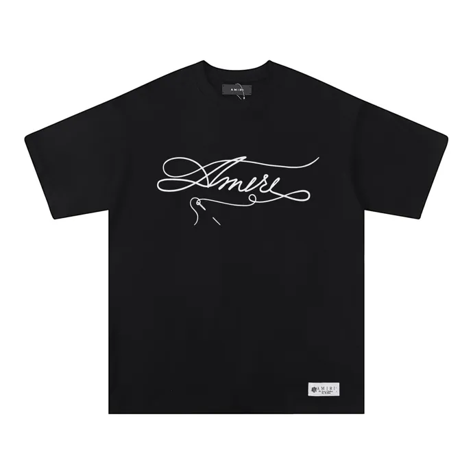Style number: 701 P114 Fabric: 260g double yarn AMIRI 2025 spring and summer new logo round neck T-shirt high street same style for men and women loose classic letter short sleeves Color: White Black Size: S M L XL