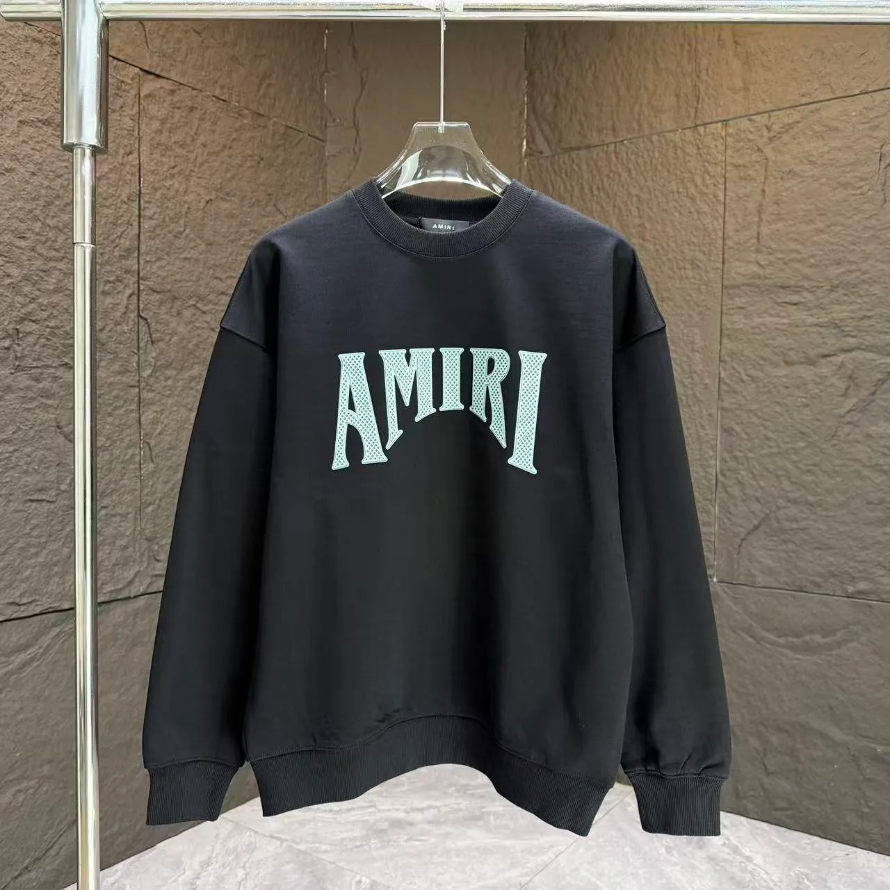 P210 AMIRI* 2025 autumn and winter new round neck sweatshirt 400g terry cotton letter logo lettering film thick plate glue Color: black white blue purple code number: S M L XL XXL