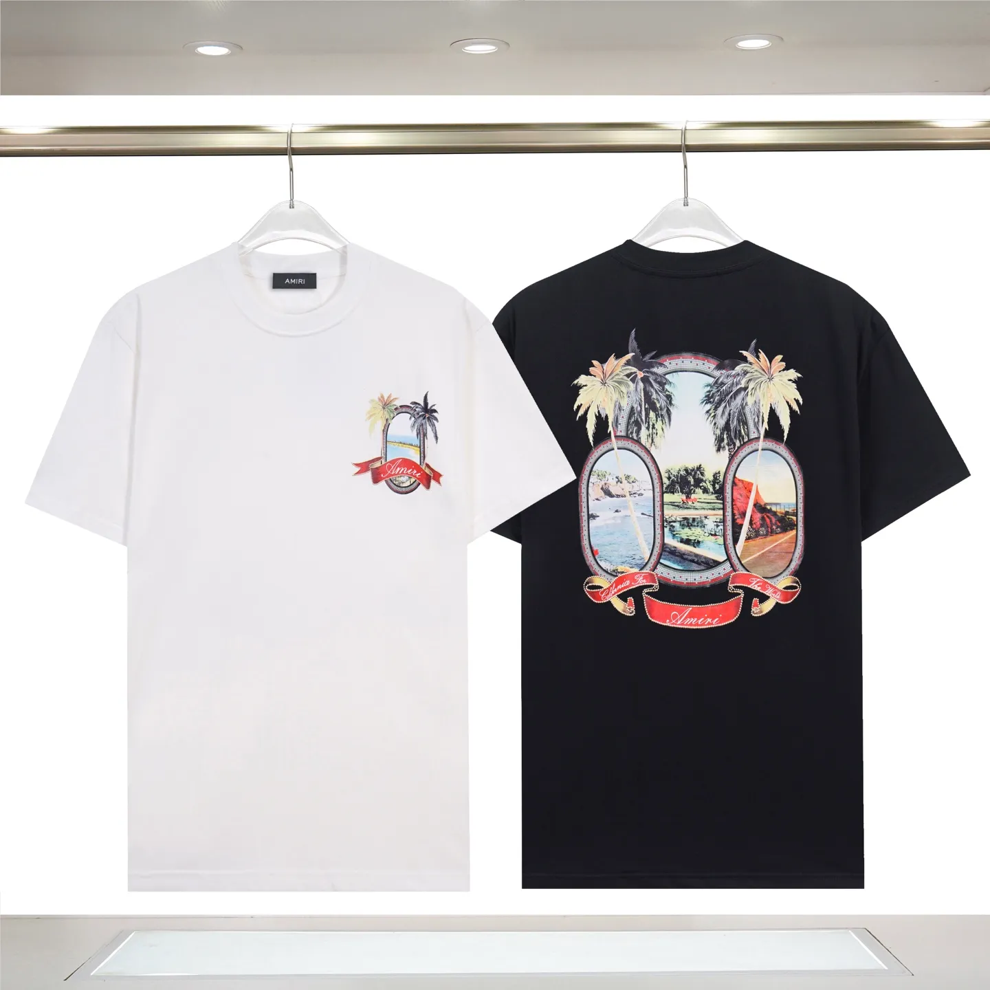 P122 873# "𝙉𝙚𝙬♈️ AMIRI" 🏖 25 spring and summer new style short-sleeved T-shirt with front and rear letter logo printing, made of 260g 32-count dense double yarn cotton fabric, soft fabric.   Color: Black White Size: S M L XL 2XL
