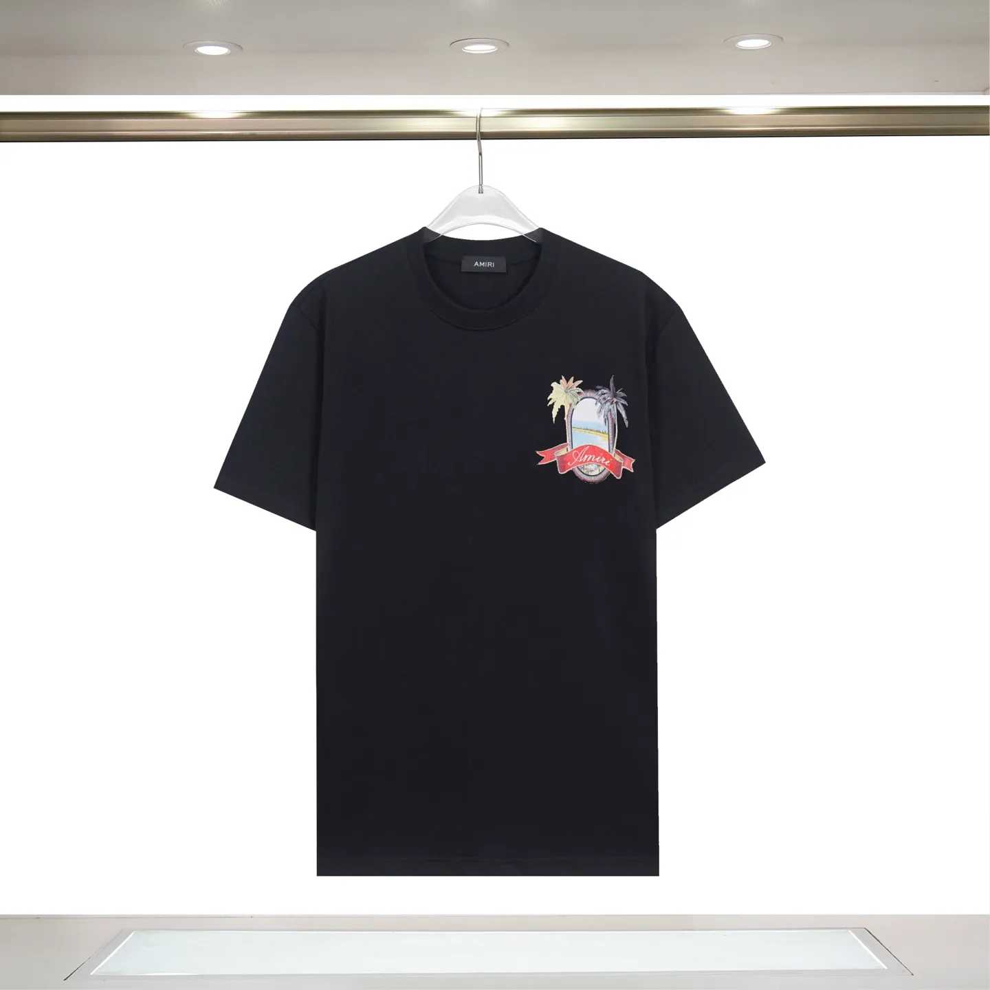 P122 873# "𝙉𝙚𝙬♈️ AMIRI" 🏖 25 spring and summer new style short-sleeved T-shirt with front and rear letter logo printing, made of 260g 32-count dense double yarn cotton fabric, soft fabric.   Color: Black White Size: S M L XL 2XL