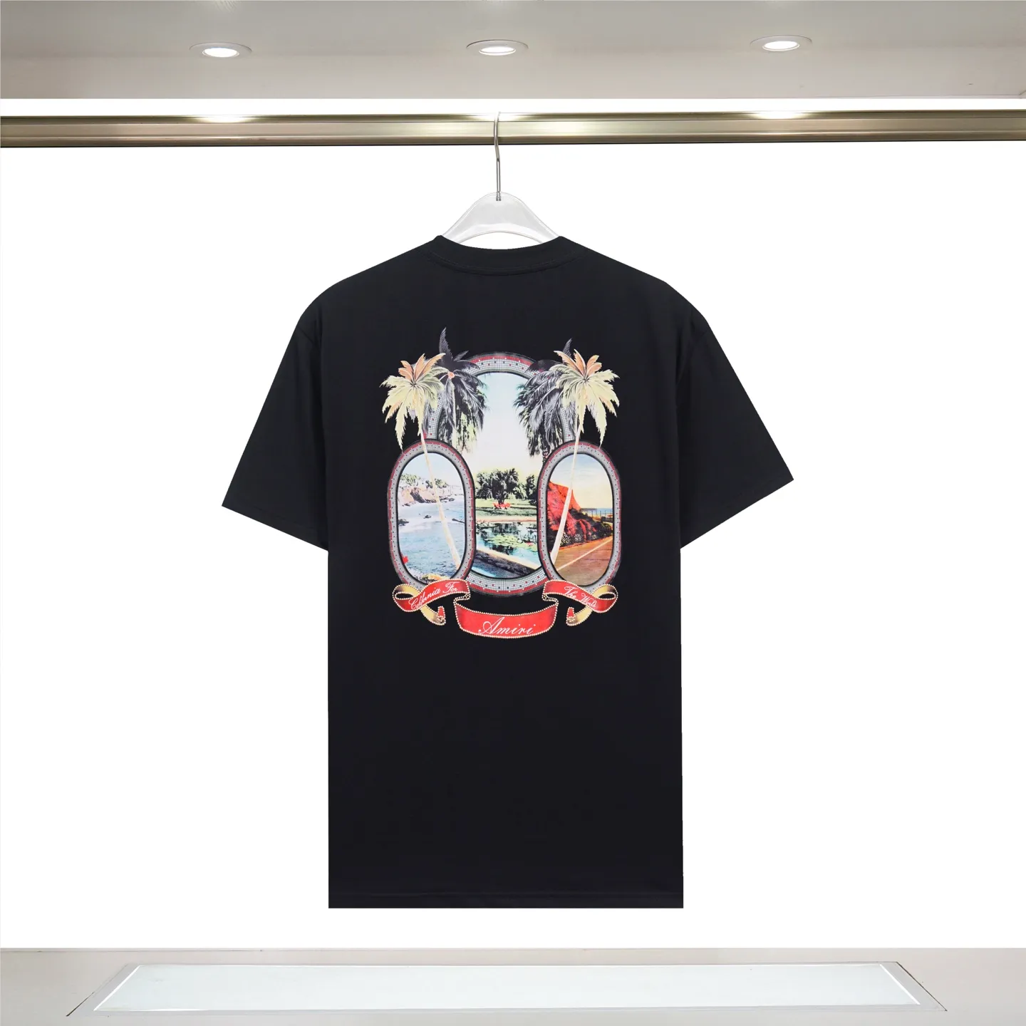 P122 873# "𝙉𝙚𝙬♈️ AMIRI" 🏖 25 spring and summer new style short-sleeved T-shirt with front and rear letter logo printing, made of 260g 32-count dense double yarn cotton fabric, soft fabric.   Color: Black White Size: S M L XL 2XL