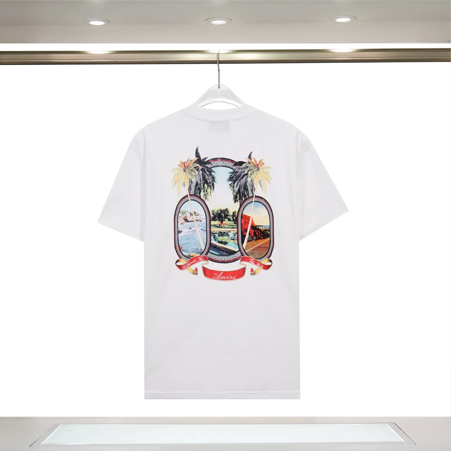 P122 873# "𝙉𝙚𝙬♈️ AMIRI" 🏖 25 spring and summer new style short-sleeved T-shirt with front and rear letter logo printing, made of 260g 32-count dense double yarn cotton fabric, soft fabric.   Color: Black White Size: S M L XL 2XL