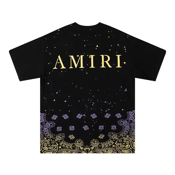 Style number: 671 P126 Fabric: 260g double yarn AMIRI 2025 spring and summer new logo round neck T-shirt high street same style for men and women loose classic letter cashew flower short sleeves Color: black printing white black printing purple code number: S M L XL