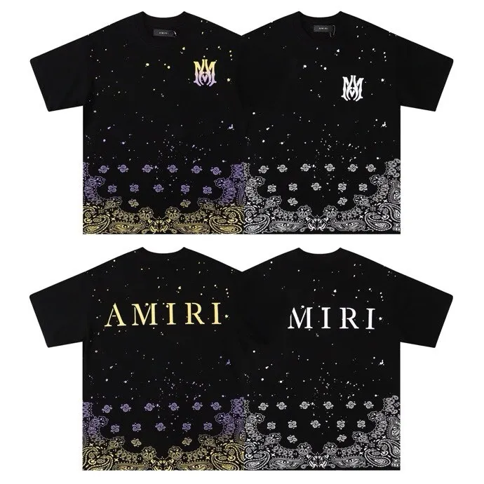 Style number: 671 P126 Fabric: 260g double yarn AMIRI 2025 spring and summer new logo round neck T-shirt high street same style for men and women loose classic letter cashew flower short sleeves Color: black printing white black printing purple code number: S M L XL