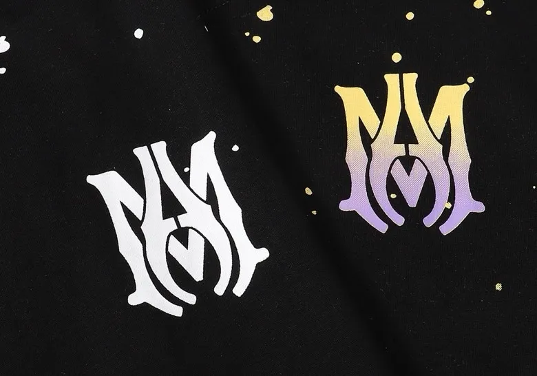 Style number: 671 P126 Fabric: 260g double yarn AMIRI 2025 spring and summer new logo round neck T-shirt high street same style for men and women loose classic letter cashew flower short sleeves Color: black printing white black printing purple code number: S M L XL