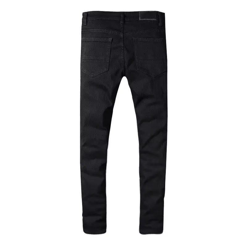 #M81 P168💰 AMIRI patch embroidery jeans trousers AMIRI high street basic ripped tight elastic jeans trousers amiri brand jeans break the production process and cutting of the original jeans, the fabrics are softer and more comfortable Hand-sewn collar label Customized logo buttons Genuine leather tag Color: Picture color Size: 30-32-34-36