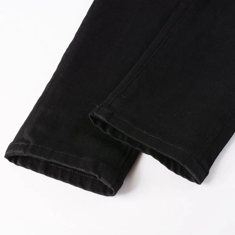 #M81 P168💰 AMIRI patch embroidery jeans trousers AMIRI high street basic ripped tight elastic jeans trousers amiri brand jeans break the production process and cutting of the original jeans, the fabrics are softer and more comfortable Hand-sewn collar label Customized logo buttons Genuine leather tag Color: Picture color Size: 30-32-34-36