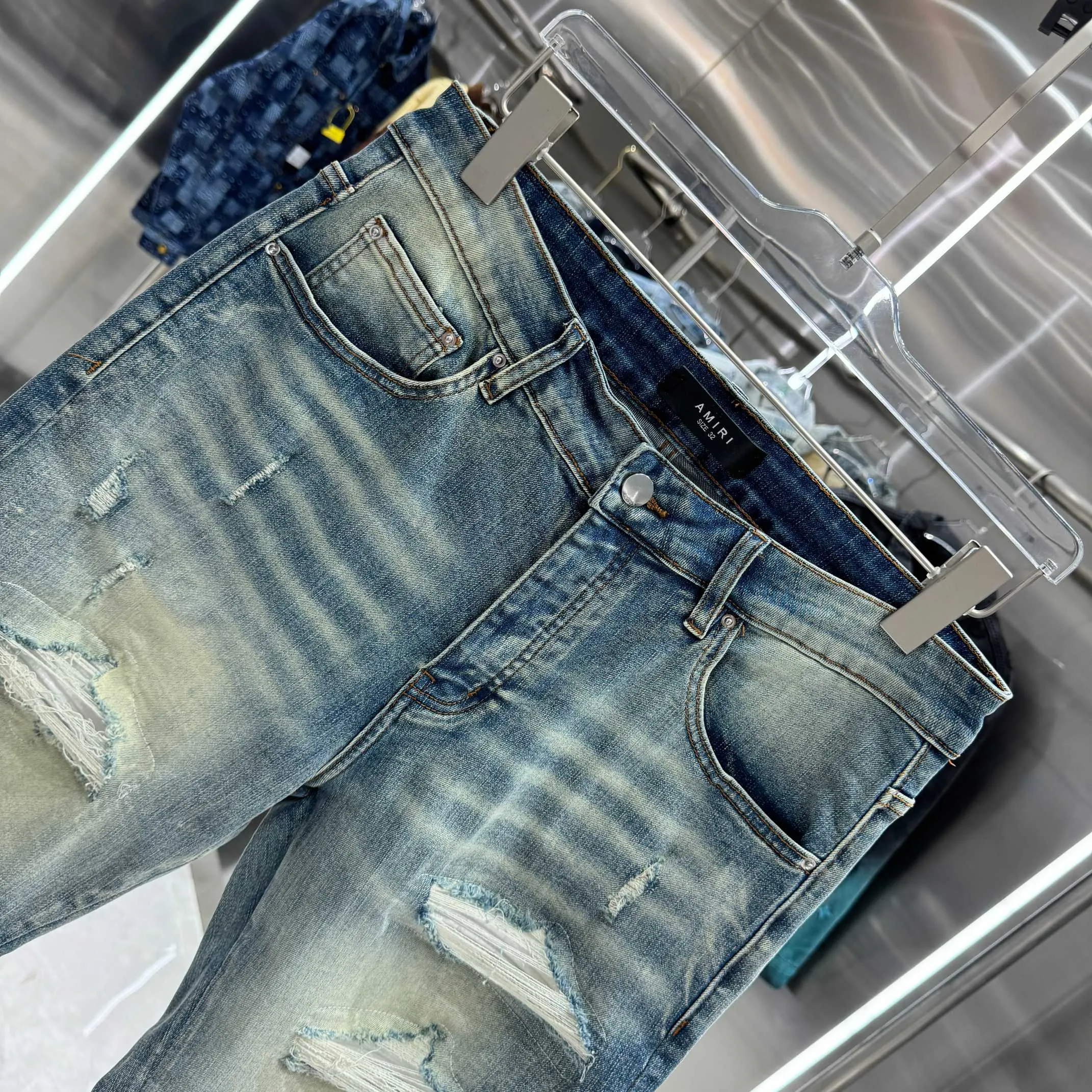 P260 Amiri ripped washed craft street fashion jeans shorts Color Blue Size 30 32 34 36 38