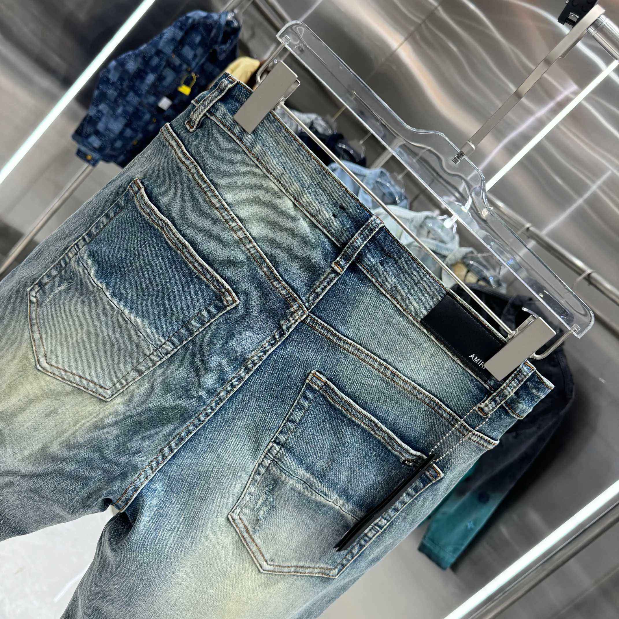P260 Amiri ripped washed craft street fashion jeans shorts Color Blue Size 30 32 34 36 38