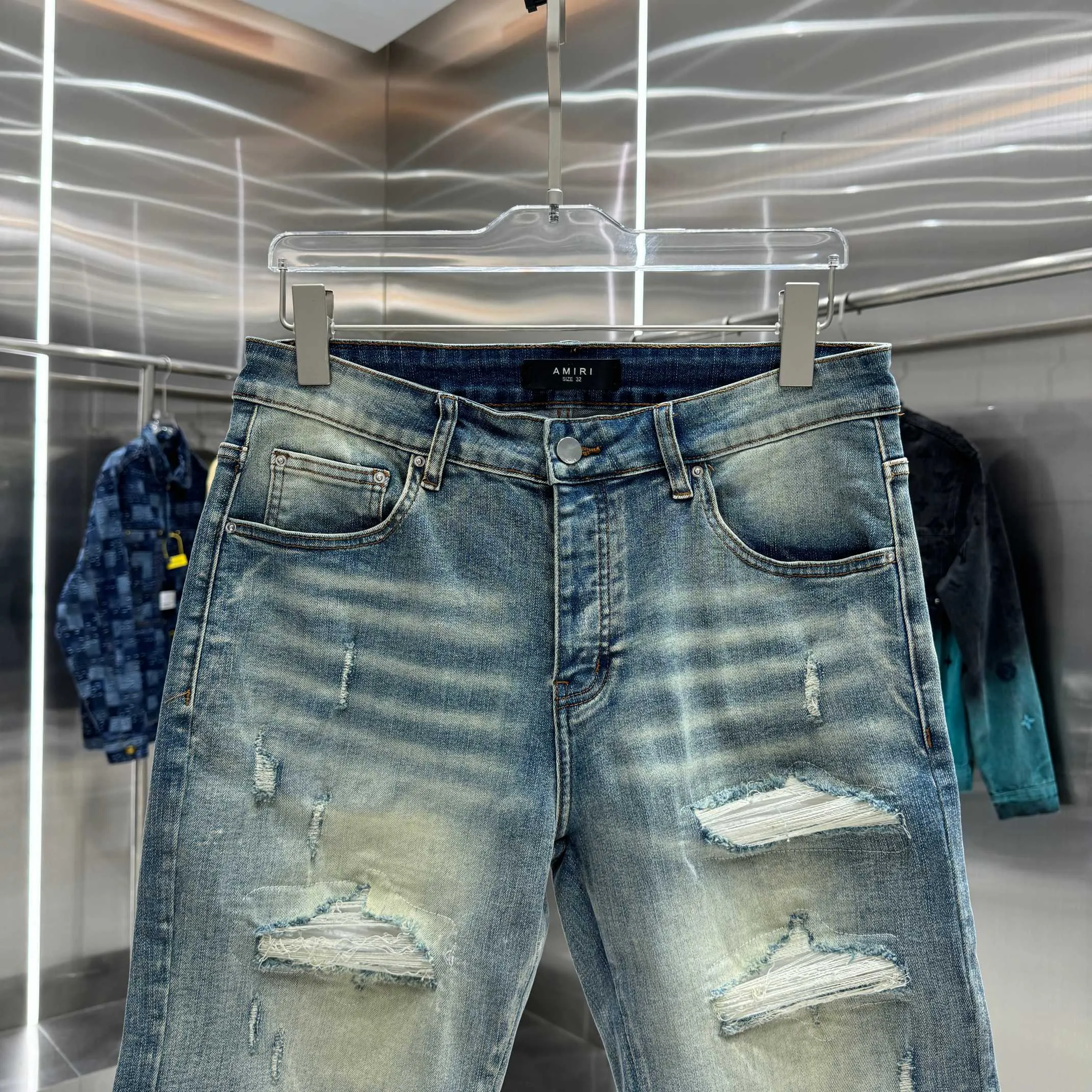P260 Amiri ripped washed craft street fashion jeans shorts Color Blue Size 30 32 34 36 38