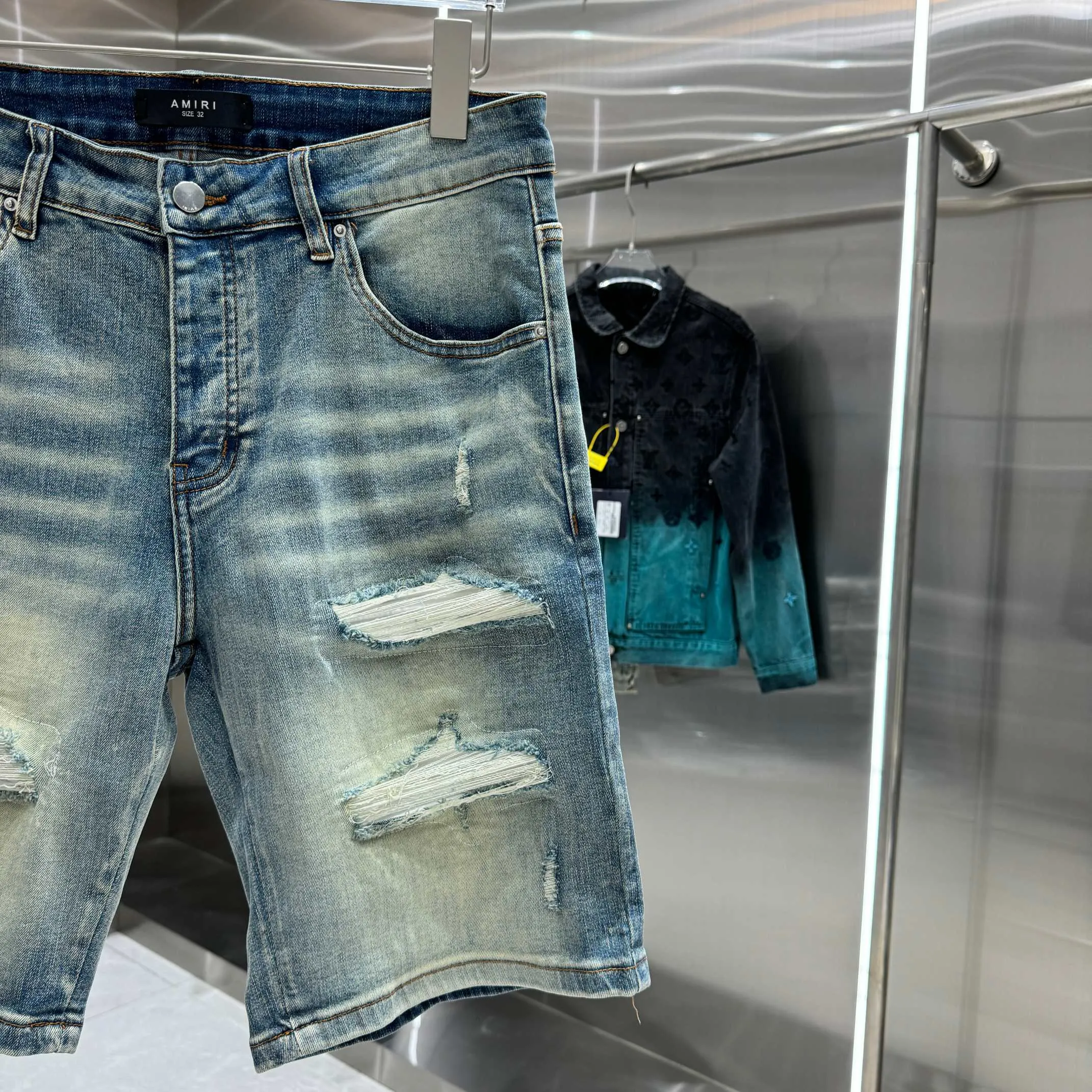 P260 Amiri ripped washed craft street fashion jeans shorts Color Blue Size 30 32 34 36 38