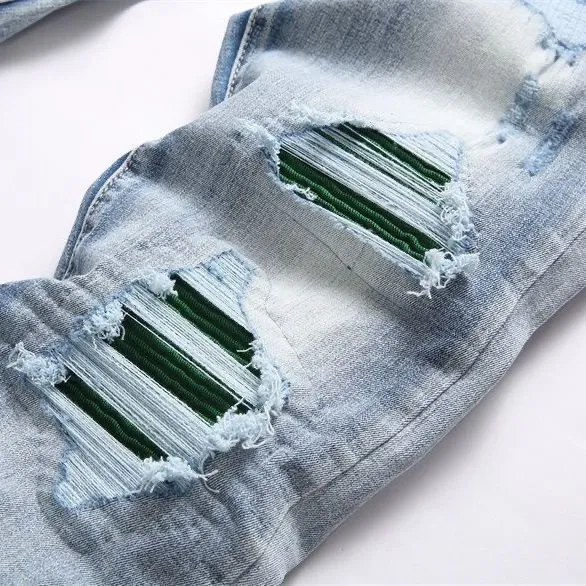 P168 💰 AMIRI patch embroidery jeans trousers AMIRI high street basic ripped tight elastic jeans trousers amiri brand jeans break the production process and cutting of the original jeans, the fabrics are softer and more comfortable Hand-sewn collar label Customized logo buttons Genuine leather tag Color: Picture color Size: 30-32-34-36