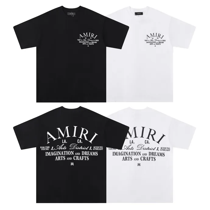 Style number: 675 P120 Fabric: 260g double yarn AMIRI 2025 spring and summer new logo round neck T-shirt high street men and women loose classic letter short sleeves Color: white black Size: S M L XL