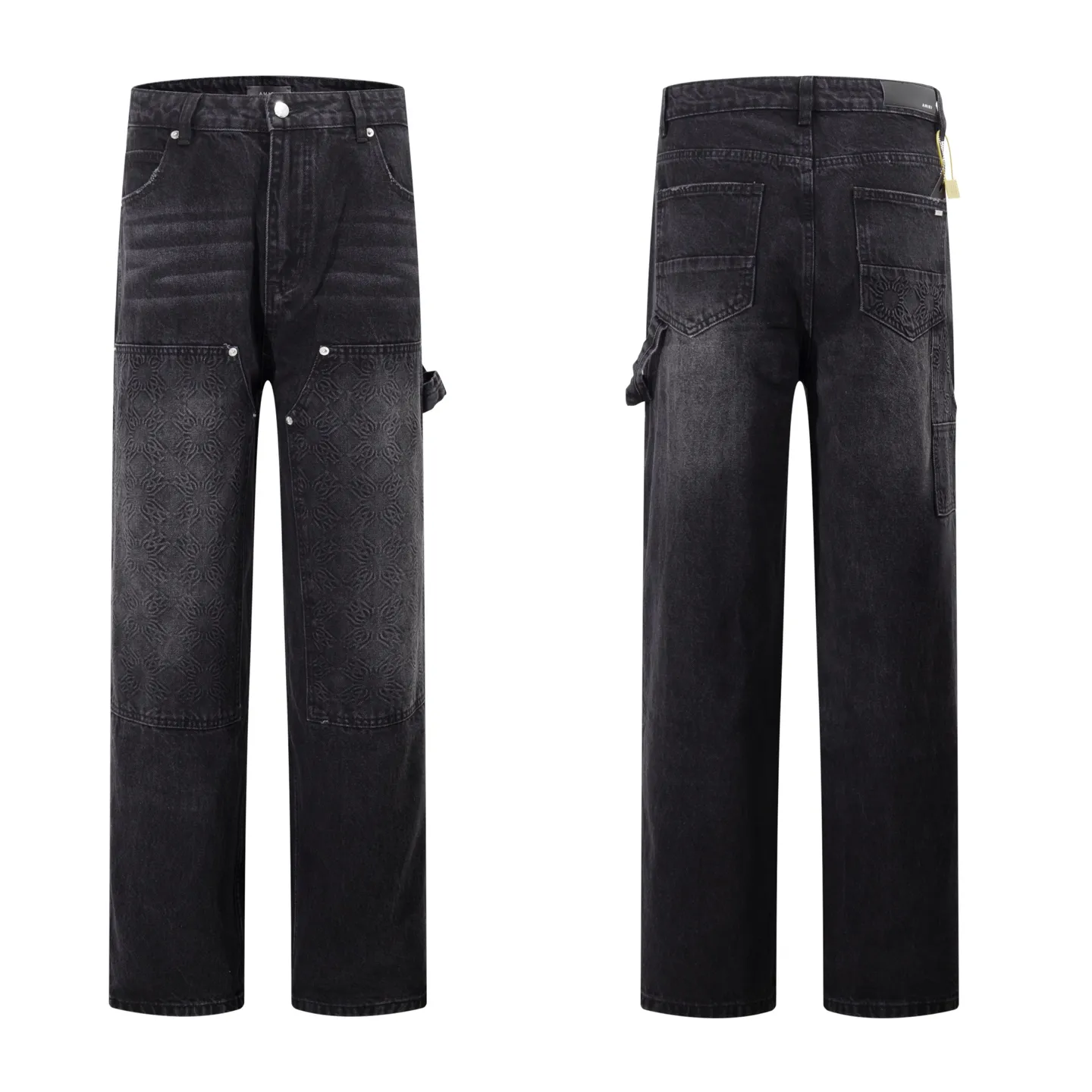 P260 Style number: H47 AMIRI & AMIRI 2025 new heavy-duty embroidered lettering logging pants for couples, washed jeans, top ceiling quality, styles with different washed textures, very friendly to people with thin legs and thick legs, straight and slim fit, very flattering leg shape, moderate length that never goes out of style, easy and casual to match, basic styling for various styles, a must-have in the wardrobe! The fabric is stiff but also makes the upper body soft without losing texture. The washing process is even more perfect. It is a must-have item for everyone! ! ! Washed wheat, hang tag, pants label, three labels complete Color: black Size: 30, 32, 34, 36