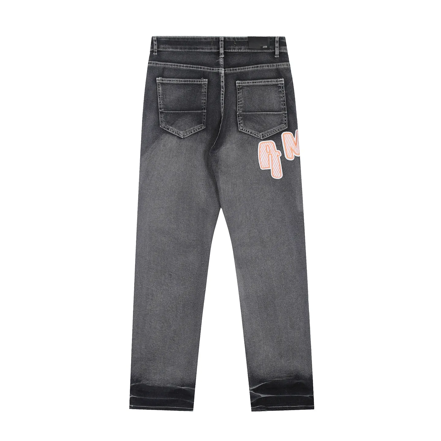 #M17 P168💰 Amiri classic embroidered patched leather distressed lettered jeans. Slim fit jeans. Produced by a major water-washed factory. Full of high-end. Partial destruction of the knees and patchwork design. Already used as a facade design. Leather waist nameplate. The focus of this style is not on the washing, but on the destroyed shape and version. The secret lies in the craftsmanship of the master. The cost of post-processing, grinding, cutting, etc. is far beyond the cost of assembly line products. Color: Picture color Size: 30-32-34-36