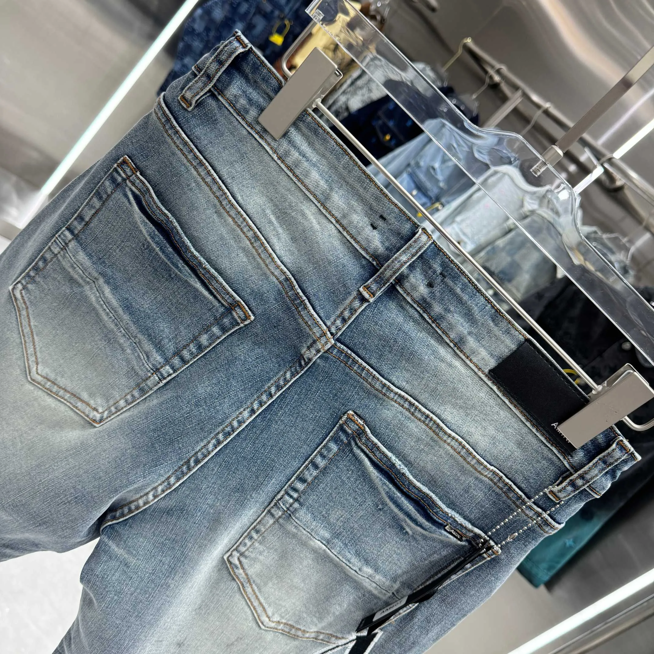 P260 Amiri ripped letter embroidery craft street fashion jeans shorts color blue size 30 32 34 36 38