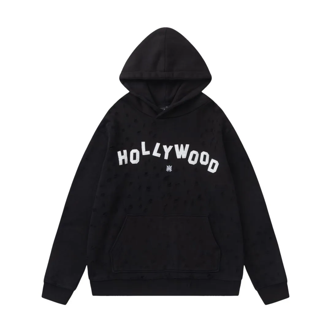 7187#P320AMIRI Heavy industry ripped hooded sweatshirt, color: black, size: S M L XL