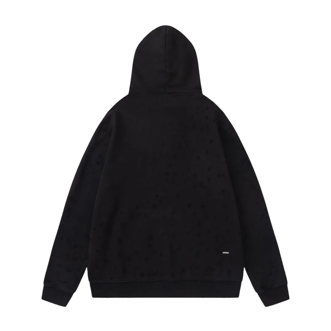 7187#P320AMIRI Heavy industry ripped hooded sweatshirt, color: black, size: S M L XL