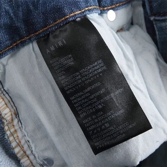 #M54 P168💰 AMIRI patch embroidery jeans trousers AMIRI high street basic ripped tight elastic jeans trousers amiri brand jeans break the production process and cutting of the original jeans, the fabrics are softer and more comfortable Hand-sewn collar label Customized logo buttons Genuine leather tag Color: Picture color Size: 30-32-34-36