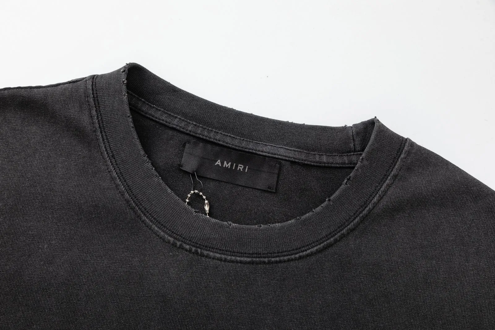8046#P170, AMIRI cracked logo printed, washed, frayed and fried, loose version of T-shirt, made of 300g heavy fabric, color: black, size: S M L XL