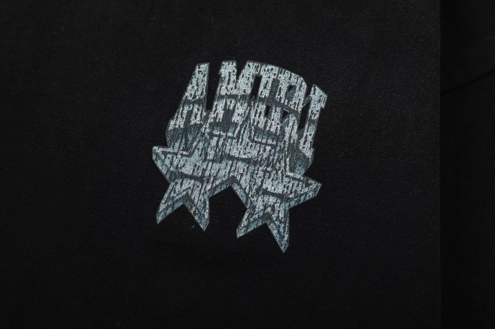8045#P164, AMIRI badge logo, digital direct-printed washed loose T-shirt, made of 300g heavy fabric, color: black, size: S M L XL