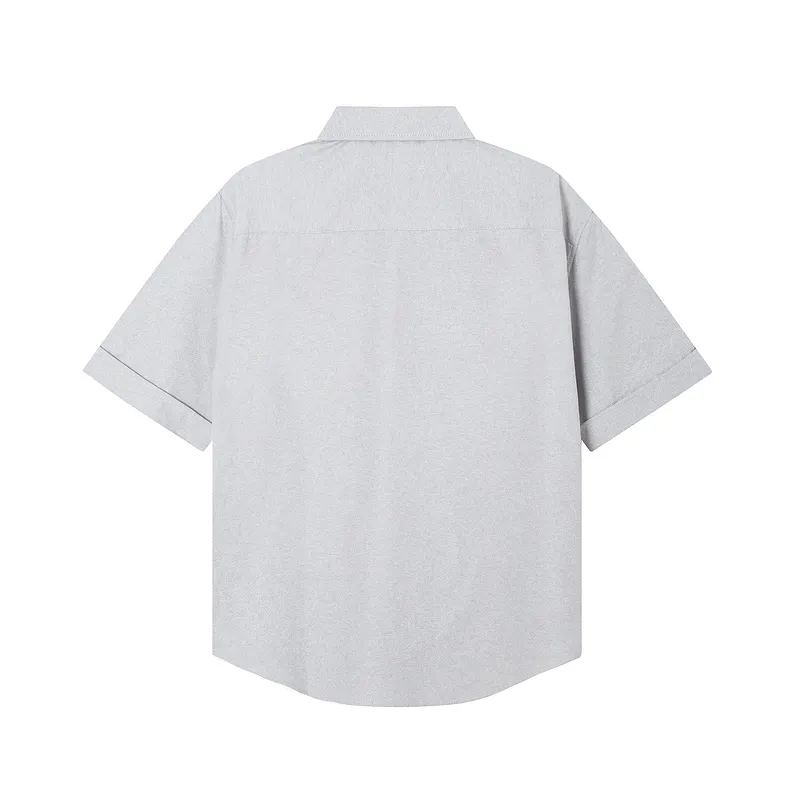 AMI Paris classic autumn red small heart embroidery on the chest, casual cotton solid color short-sleeved Oxford shirt, original custom-made 180g pure cotton fabric, loose off-shoulder version, same style for men and women. Color: brown, Baolan Tianlan, green, yellow, gray, white, pink, size: S-XL
