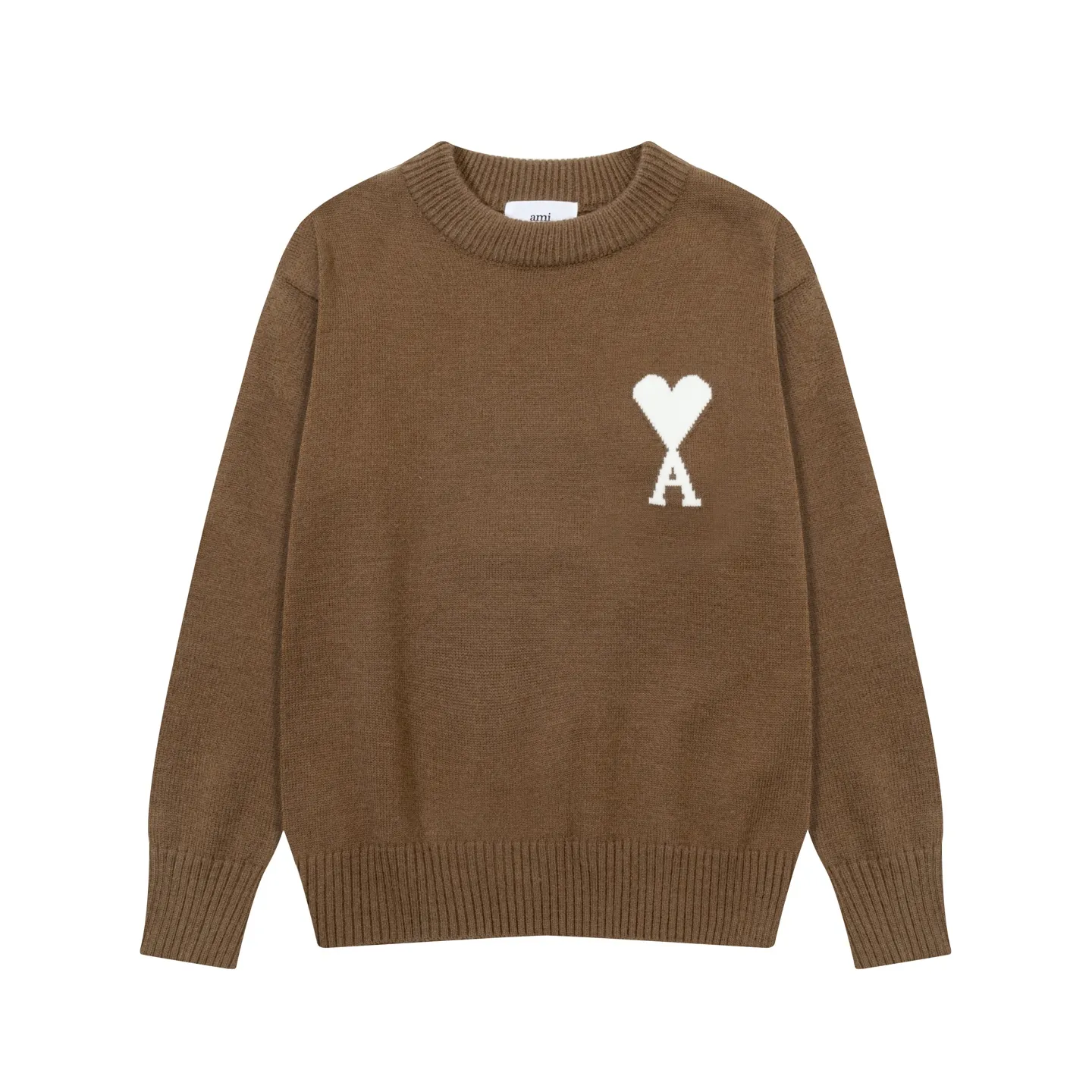 8203# Ami Paris2025 [New product for autumn and winter] White love jacquard ADC alpaca blended loose sweater round neck pullover sweater, same style for men and women, Oversize version Color: Brown Blue Light Gray Light Yellow Light Pink Size: S-XL