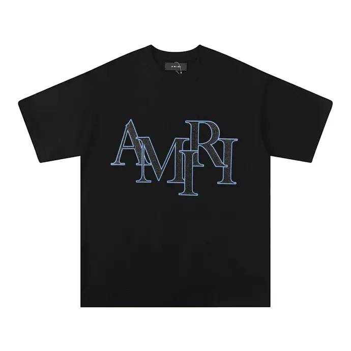 Style number: 707 P126 Fabric: 260g double yarn AMIRI 2025 spring and summer new logo round neck T-shirt high street same style for men and women loose classic hot silver letter short sleeves Color: black white Size: S M L XL