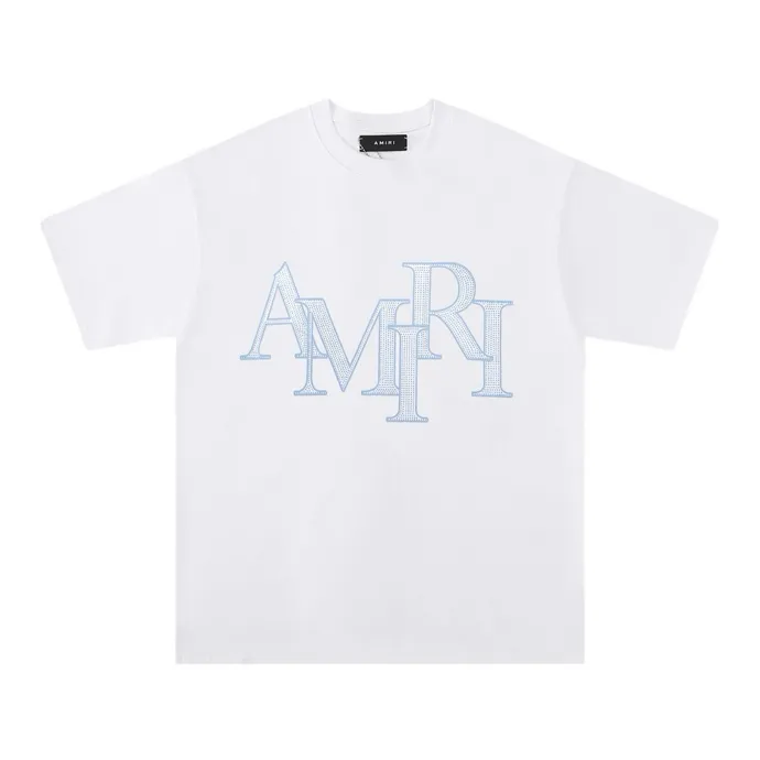 Style number: 707 P126 Fabric: 260g double yarn AMIRI 2025 spring and summer new logo round neck T-shirt high street same style for men and women loose classic hot silver letter short sleeves Color: black white Size: S M L XL