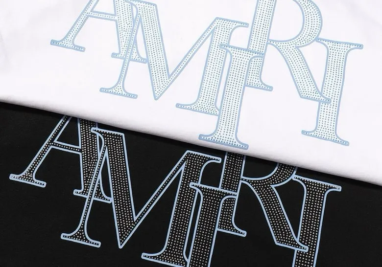 Style number: 707 P126 Fabric: 260g double yarn AMIRI 2025 spring and summer new logo round neck T-shirt high street same style for men and women loose classic hot silver letter short sleeves Color: black white Size: S M L XL