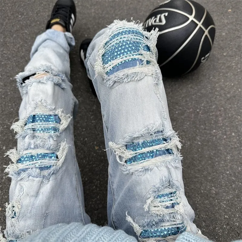 P168 💰 AMIRI patch embroidery jeans trousers AMIRI high street basic ripped tight elastic jeans trousers amiri brand jeans break the production process and cutting of the original jeans, the fabrics are softer and more comfortable Hand-sewn collar label Customized logo buttons Genuine leather tag Color: Picture color Size: 30-32-34-36