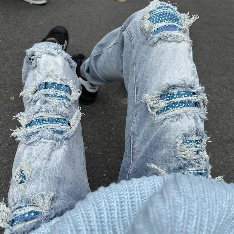 P168 💰 AMIRI patch embroidery jeans trousers AMIRI high street basic ripped tight elastic jeans trousers amiri brand jeans break the production process and cutting of the original jeans, the fabrics are softer and more comfortable Hand-sewn collar label Customized logo buttons Genuine leather tag Color: Picture color Size: 30-32-34-36