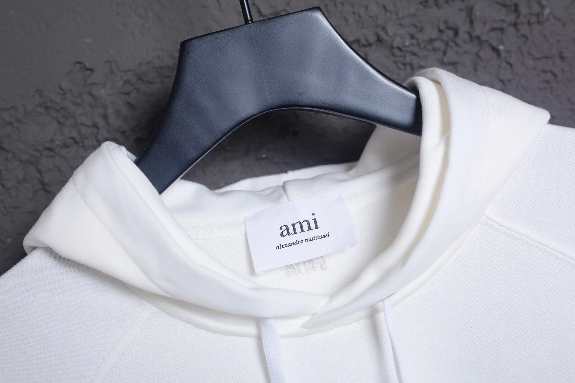 P176 AMI 25 autumn and winter new towel embroidered big heart towel embroidered raglan hooded sweatshirt, customized 360g pure cotton fabric, high version, new main wheat, washed wheat, same style for men and women, color: white, size: S-XL