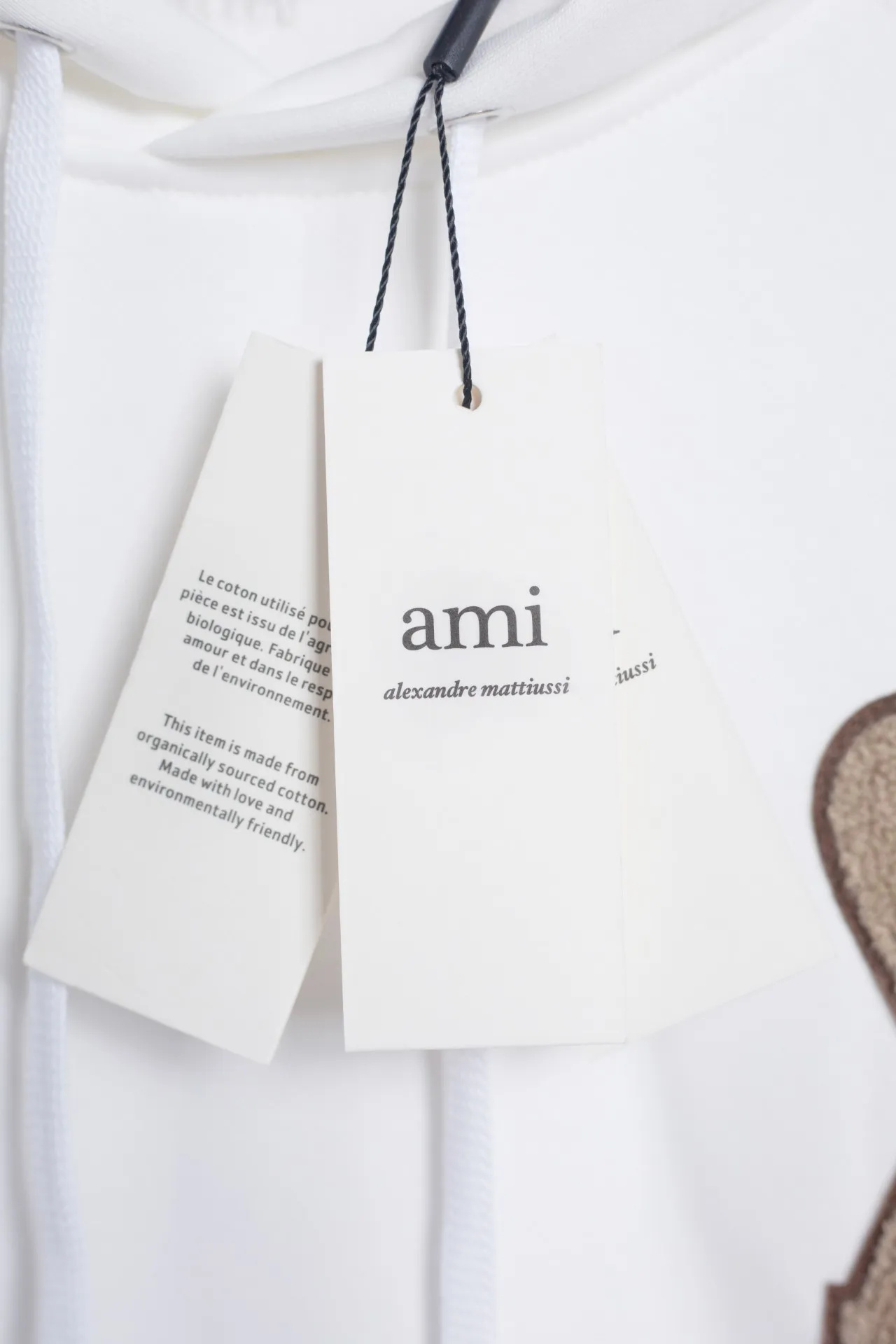 P176 AMI 25 autumn and winter new towel embroidered big heart towel embroidered raglan hooded sweatshirt, customized 360g pure cotton fabric, high version, new main wheat, washed wheat, same style for men and women, color: white, size: S-XL