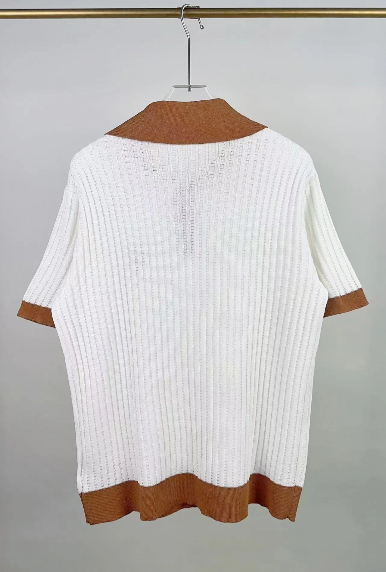 P210 🎉AMIRI new sweater short-sleeved POLO shirt, thin and breathable, embroidery on the chest, color: white black orange number: S M L XL XXL