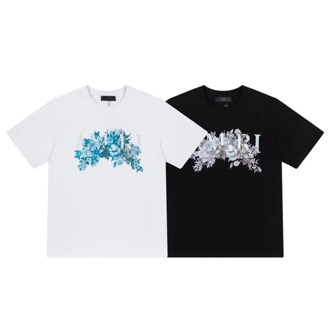 8041#P156, AMIRI digitally printed logo loose-fitting short-sleeved T-shirt, made of 300g fabric, color: black, white, size: S M L XL