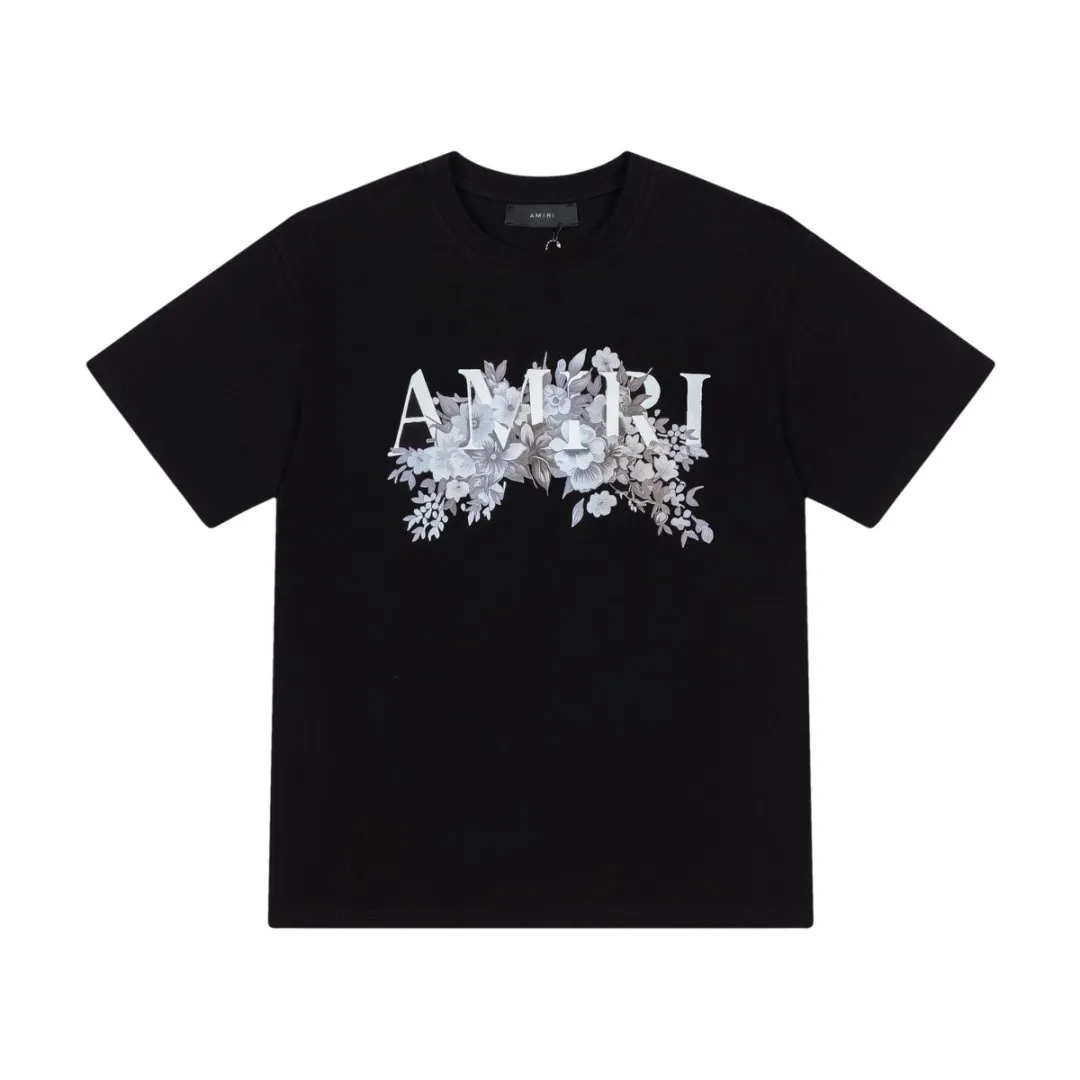 8041#P156, AMIRI digitally printed logo loose-fitting short-sleeved T-shirt, made of 300g fabric, color: black, white, size: S M L XL